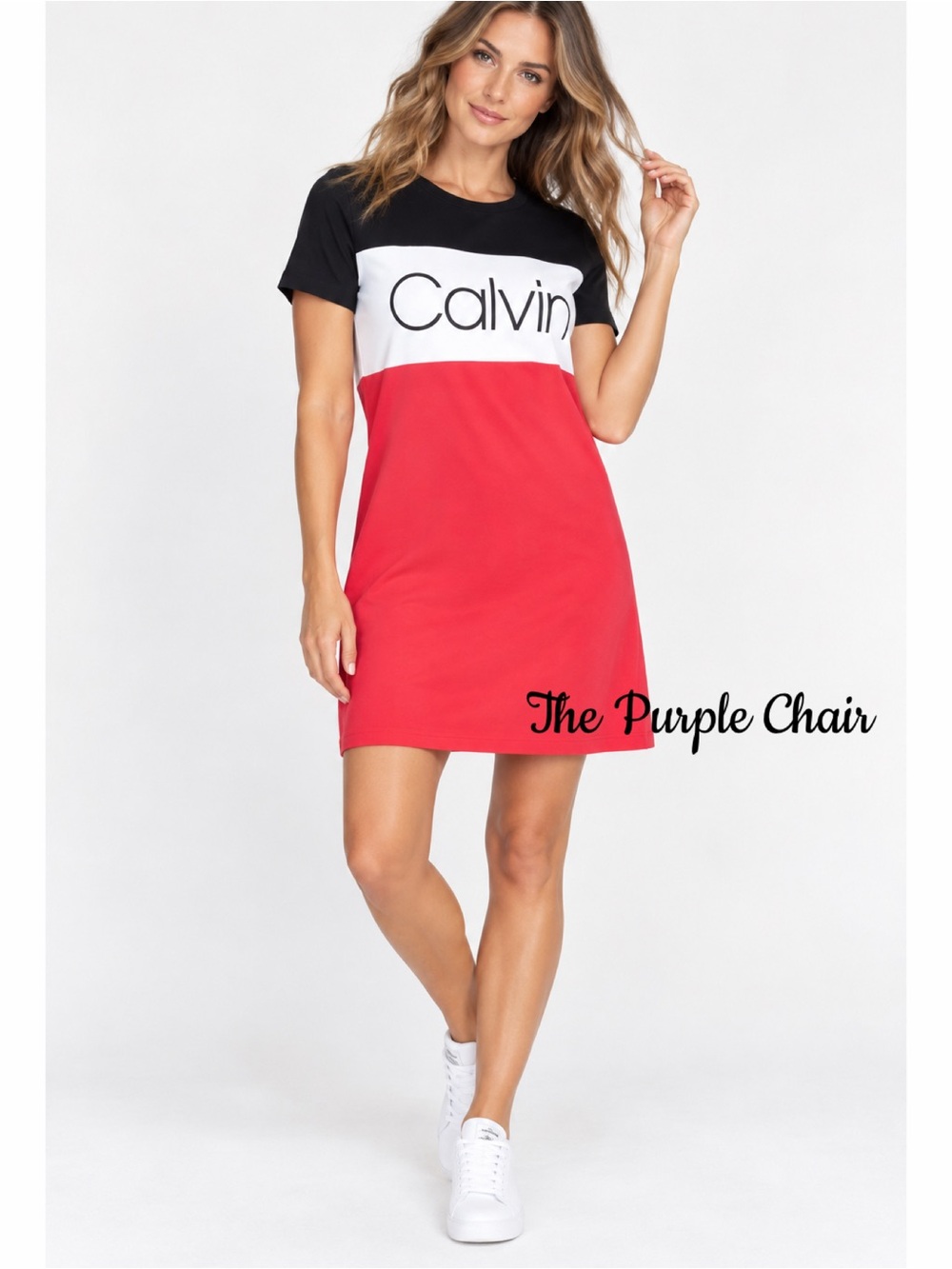 CALVIN KLEIN NWT Short Sleeve Colorblock T-Shirt Dress L